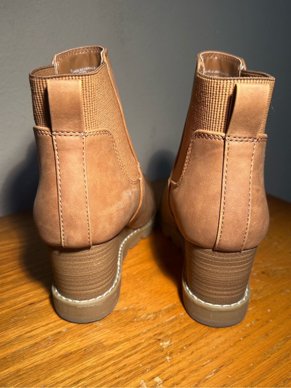 Brown wedge slip on ankle boots wms sz 6 1/2 - Picture 6 of 8